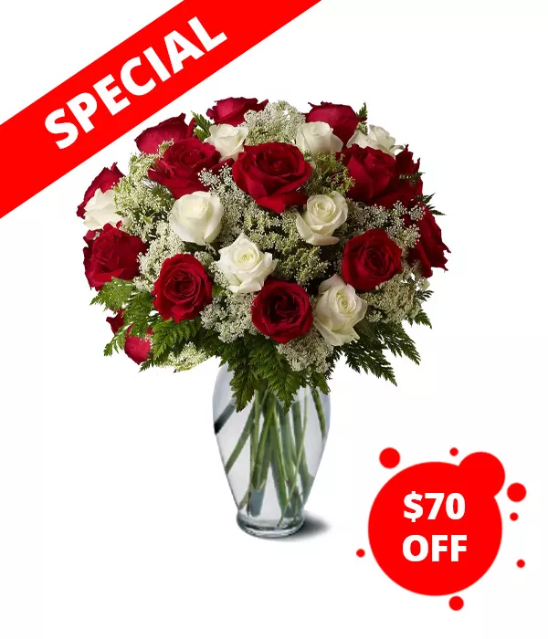 Premium White and Red Roses