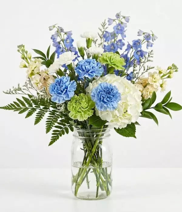 Cure the Blues Bouquet in Mason Jar