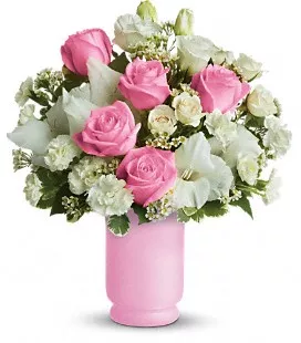 24 Long Stemmed Pink and White Roses