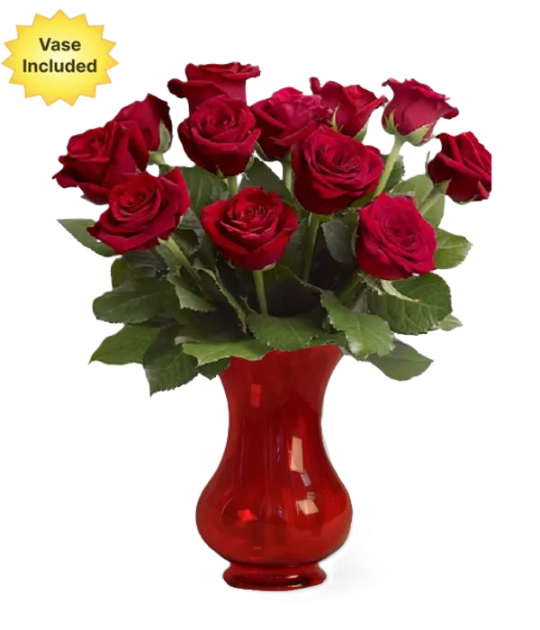 Dozen Red Roses with Vase