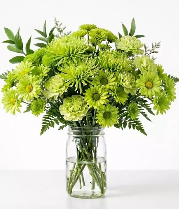Green with Envy Bouquet in Mason Jar