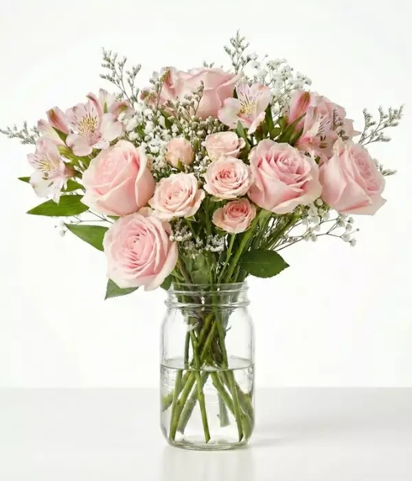 New Baby Girl Bouquet in Mason Jar