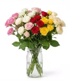 name: 50 Blooms of Surprise Bud Roses in Mason Jar