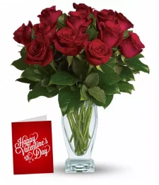name: Dozen Red Roses, Card & Vase