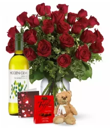 name: 24 Red Roses and White Wine Combo