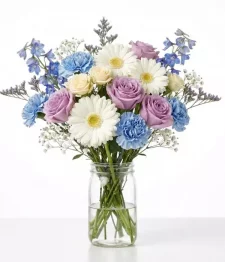 name: Beach Day Blooms Bouquet in Mason Jar