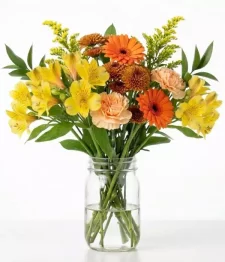 name: Golden Hour Bouquet in Mason Jar
