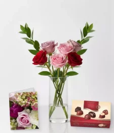 name: Half Dozen Assorted Roses, Chocolates & Card