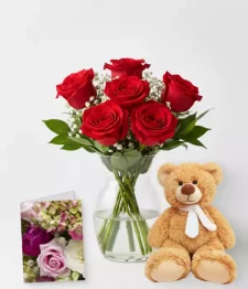 name: Half Dozen Red Roses, Card & Teddy
