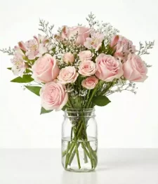 name: New Baby Girl Bouquet in Mason Jar