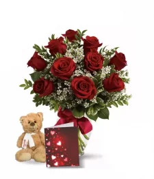 name: Ten Red Roses, Card & Teddy