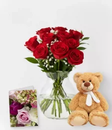 name: Ten Red Roses, Card & Teddy