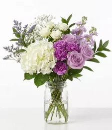 name: Violet Vibes Bouquet in Mason Jar